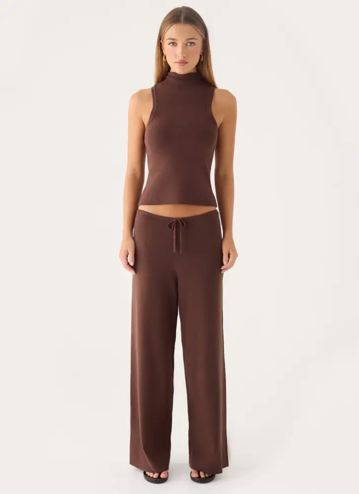Aviara Knit High Neck Top - Chocolate - Knit Tops