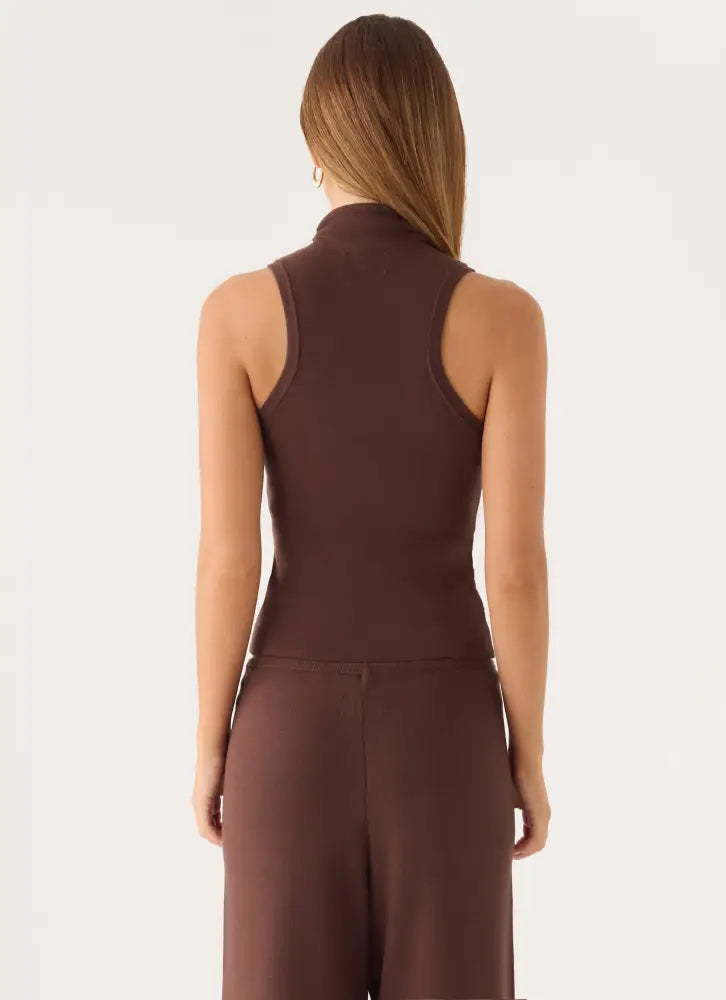 Aviara Knit High Neck Top - Chocolate - Knit Tops