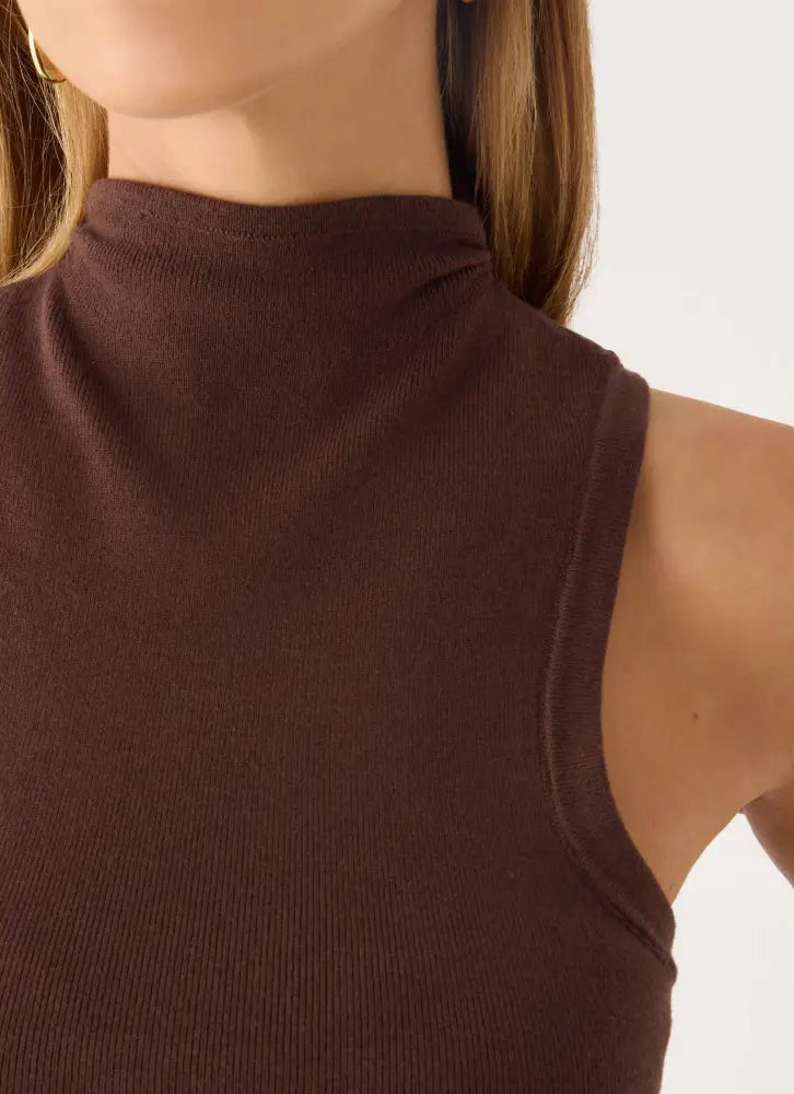 Aviara Knit High Neck Top - Chocolate - Knit Tops