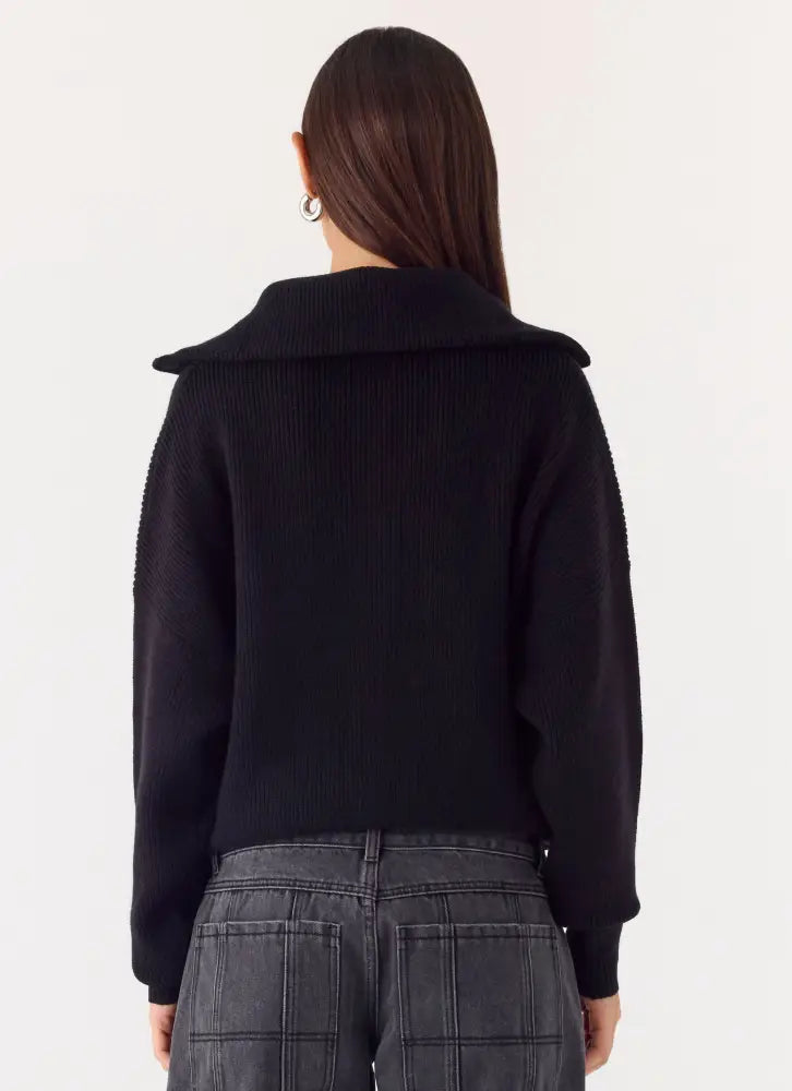 Eirena Quarter Zip Knit Sweater - Black - Jumpers + Knits