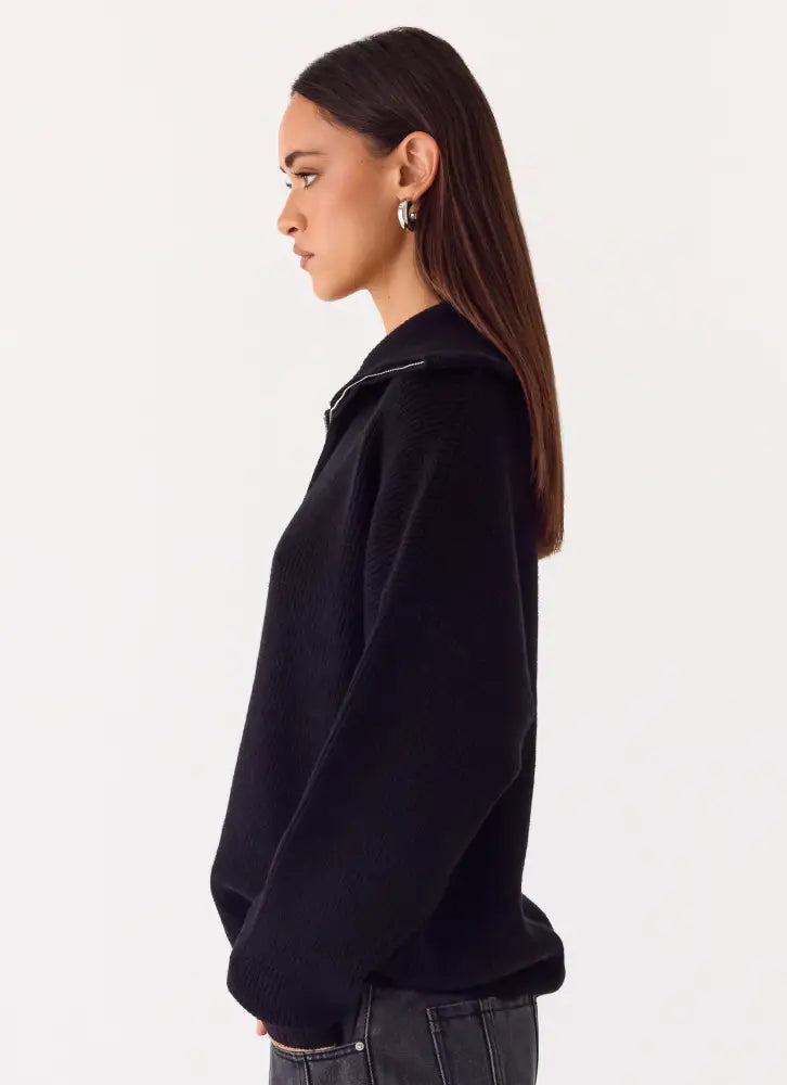 Eirena Quarter Zip Knit Sweater - Black - Jumpers + Knits