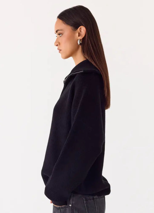 Eirena Quarter Zip Knit Sweater - Black - Jumpers + Knits
