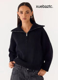 Eirena Quarter Zip Knit Sweater - Black - Jumpers + Knits