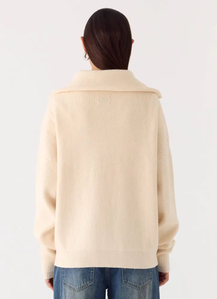 Eirena Quarter Zip Knit Sweater - Cream - Jumpers + Knits