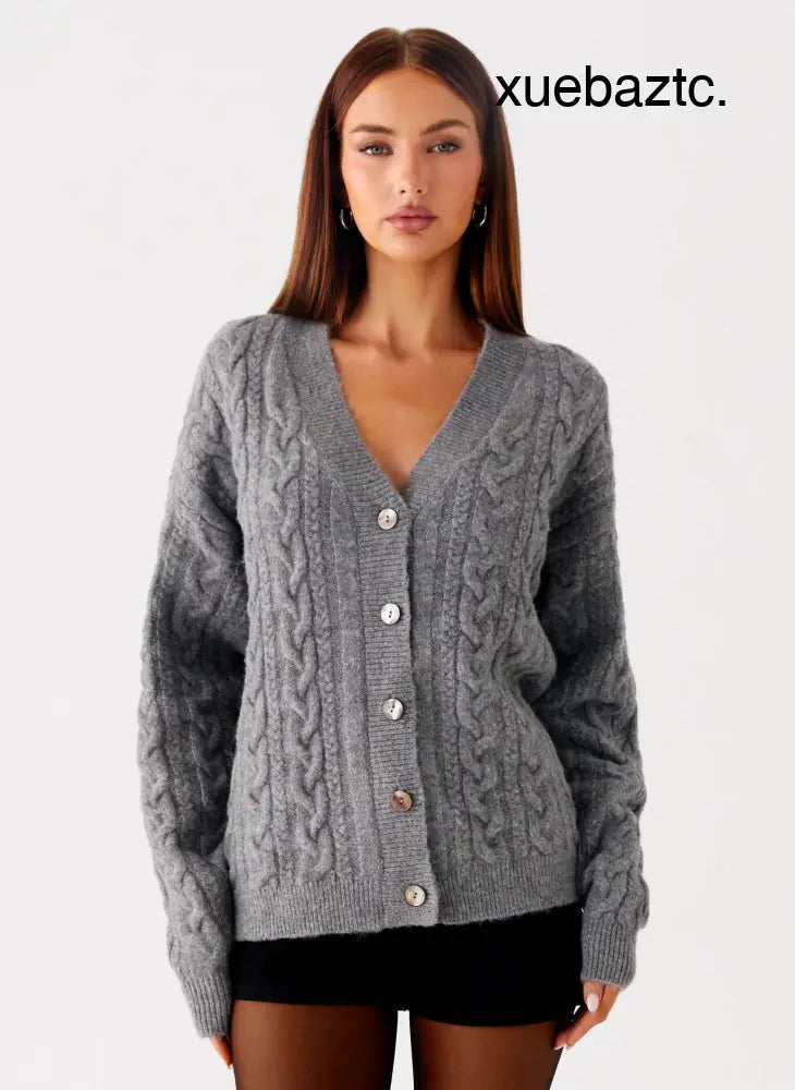 Frawley Cable Knit Cardigan - Grey - Cardigans