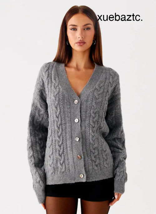 Frawley Cable Knit Cardigan - Grey - Cardigans